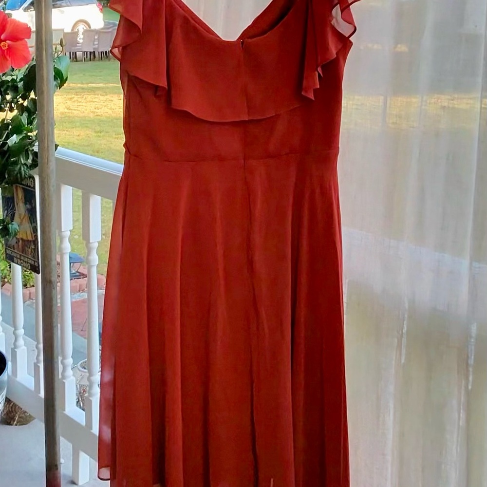 Elegant Rust Ruffle Dress - Picture 4 of 6
